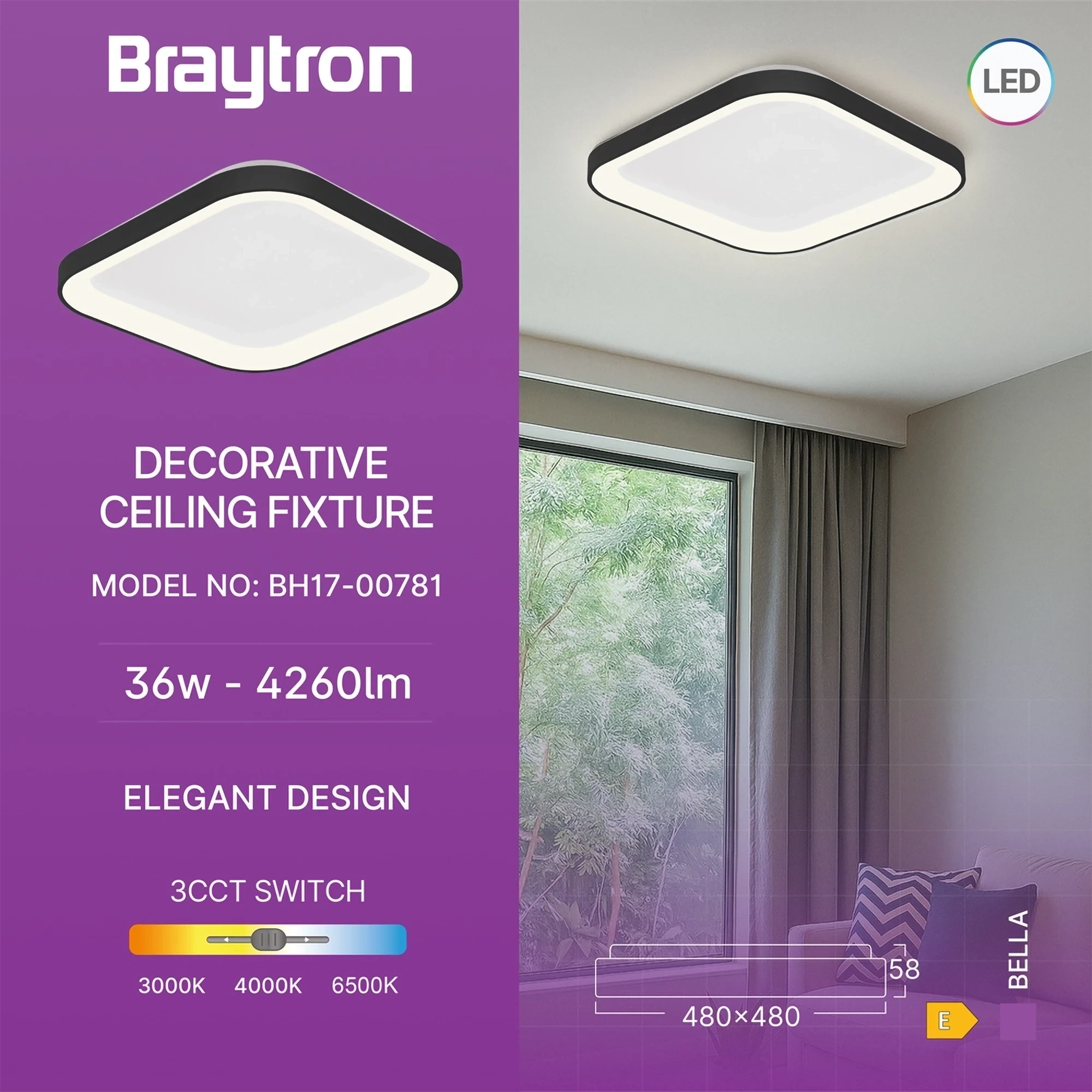 LED PLAFONJERA KVADRATNA 36W CRNI CCT IP20 — slika 3