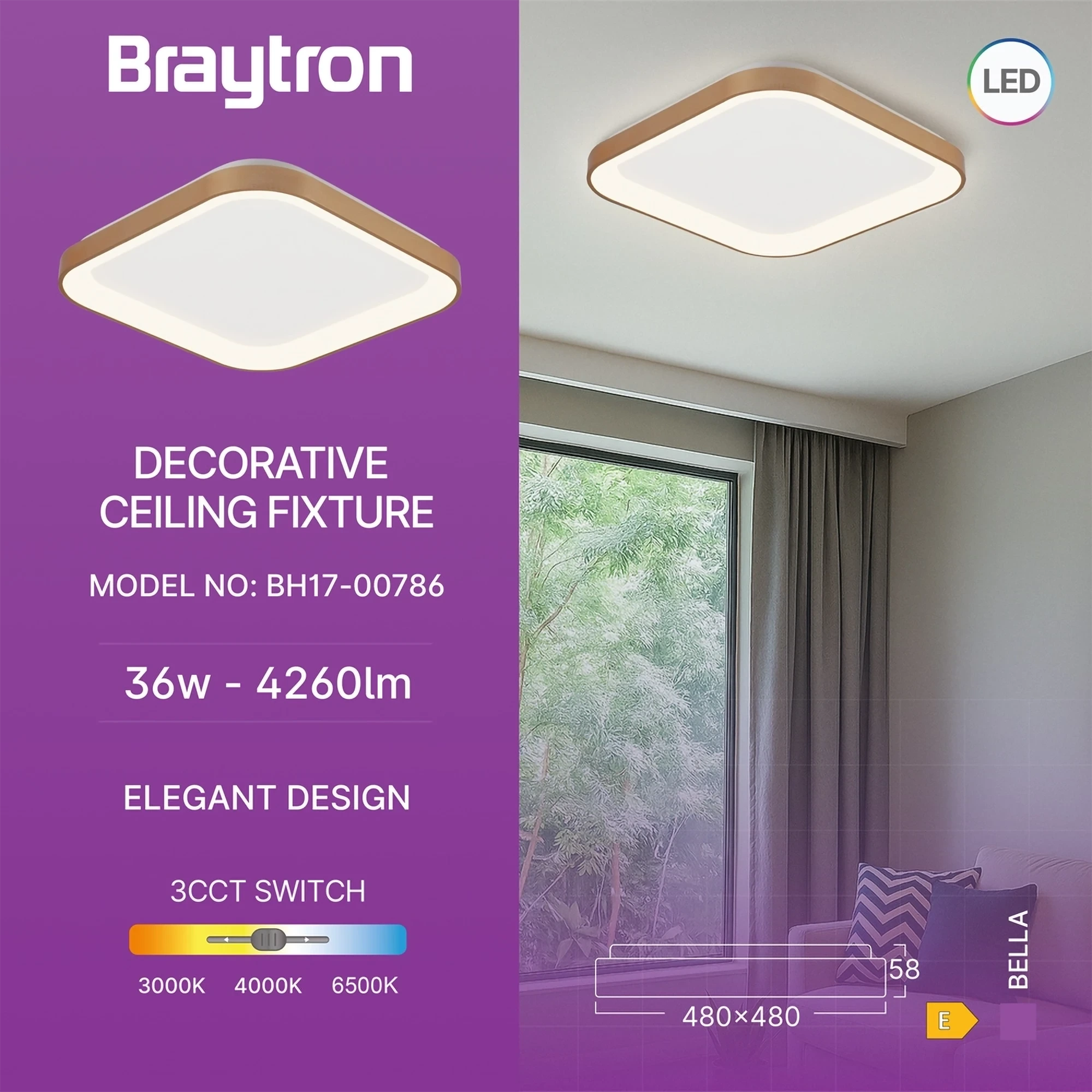 LED PLAFONJERA KVADRATNA 36W ZLATNI CCT IP20 — slika 3