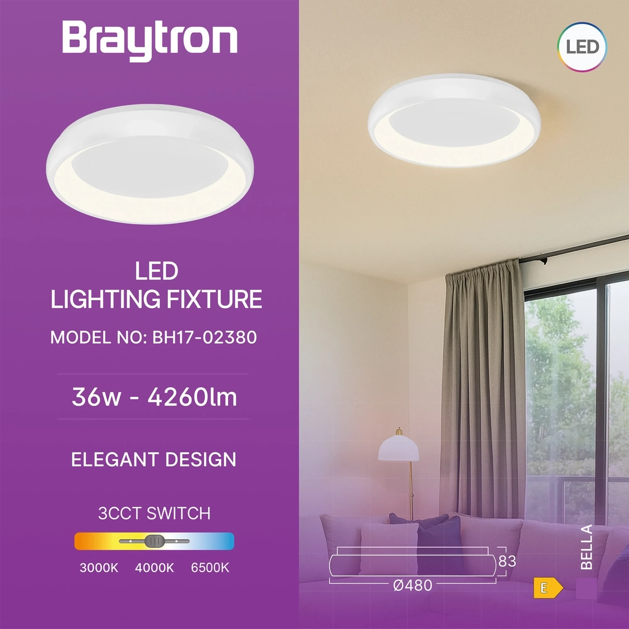 LED PLAFONJERA OKRUGLA 36W BELI CCT IP20 — slika 3