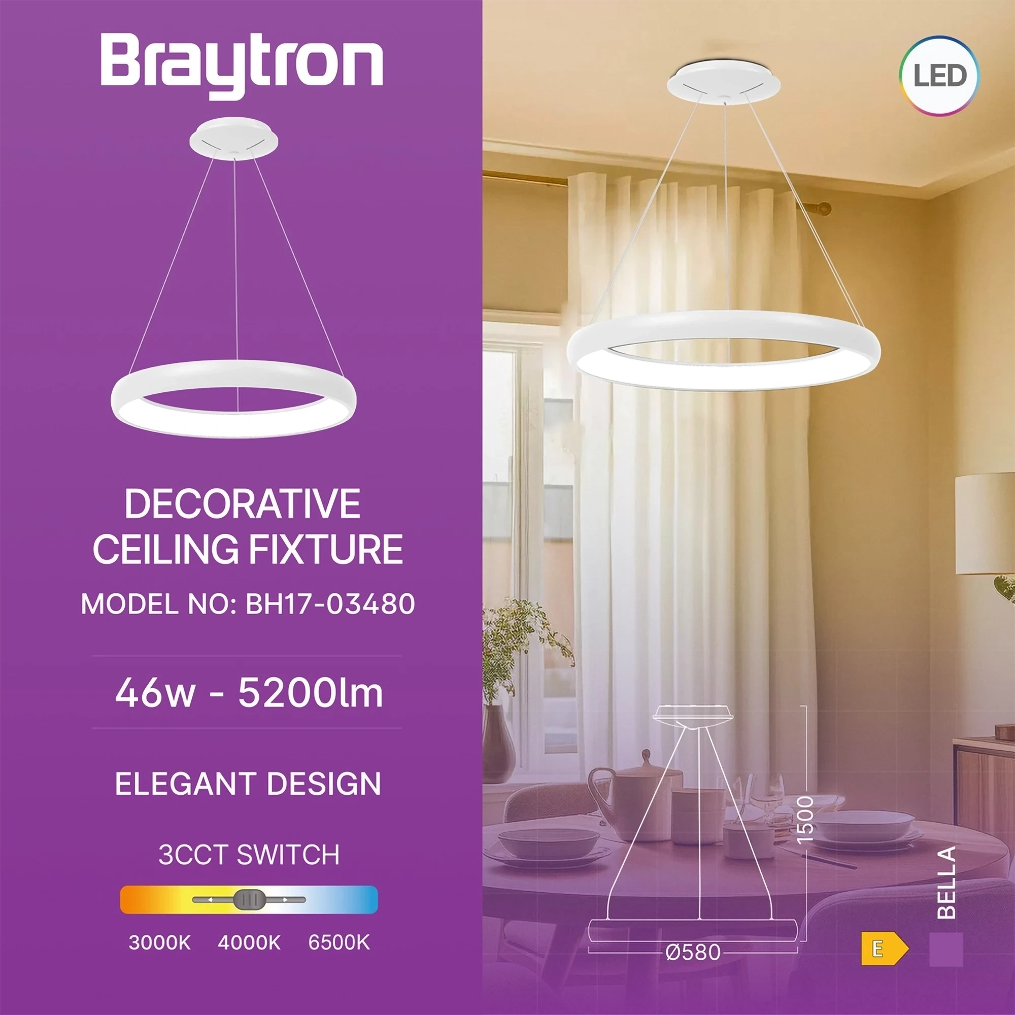 LED VISILICA OKRUGLA 46W BELI CCT IP20 — slika 3