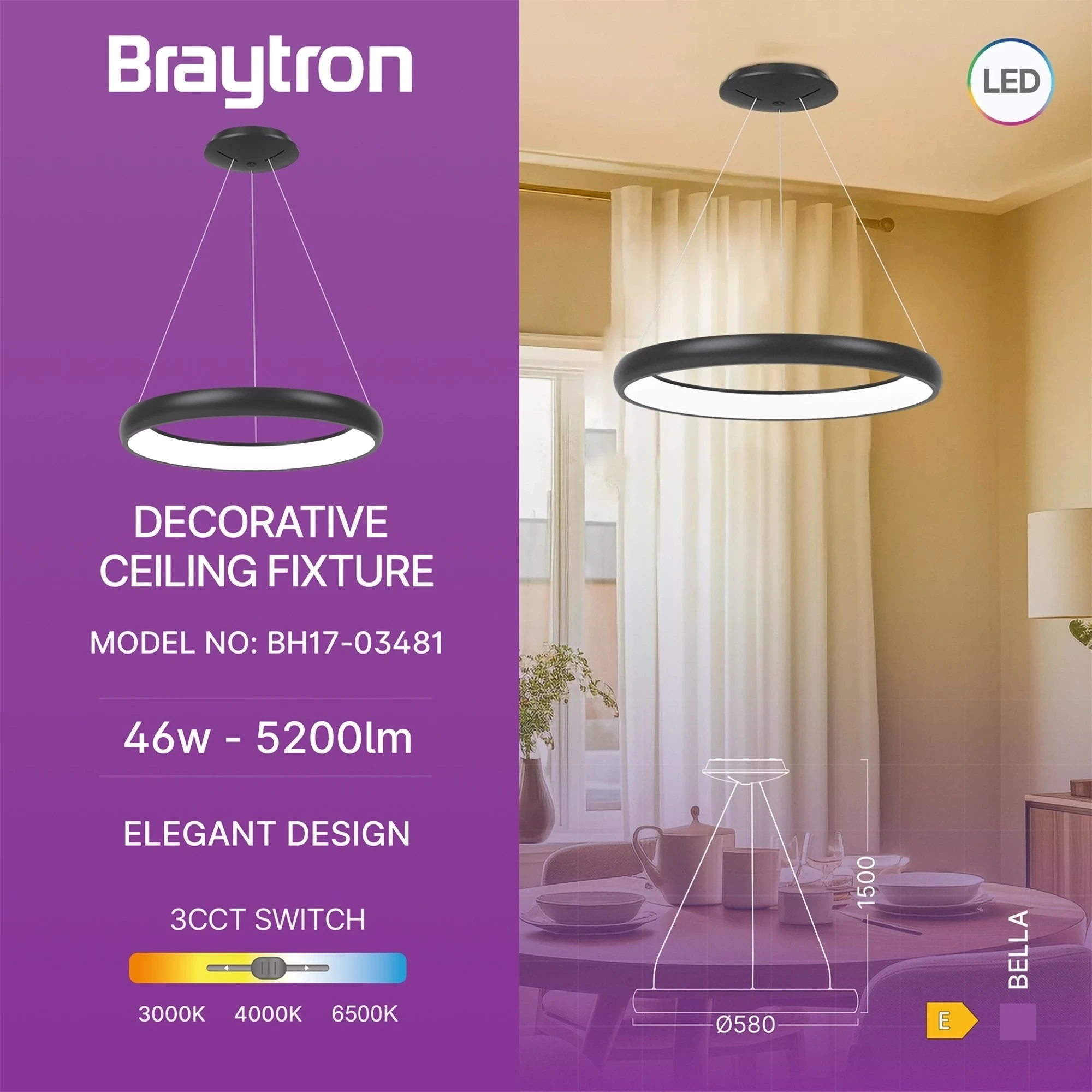 LED VISILICA OKRUGLA 46W CRNI CCT IP20 — slika 3