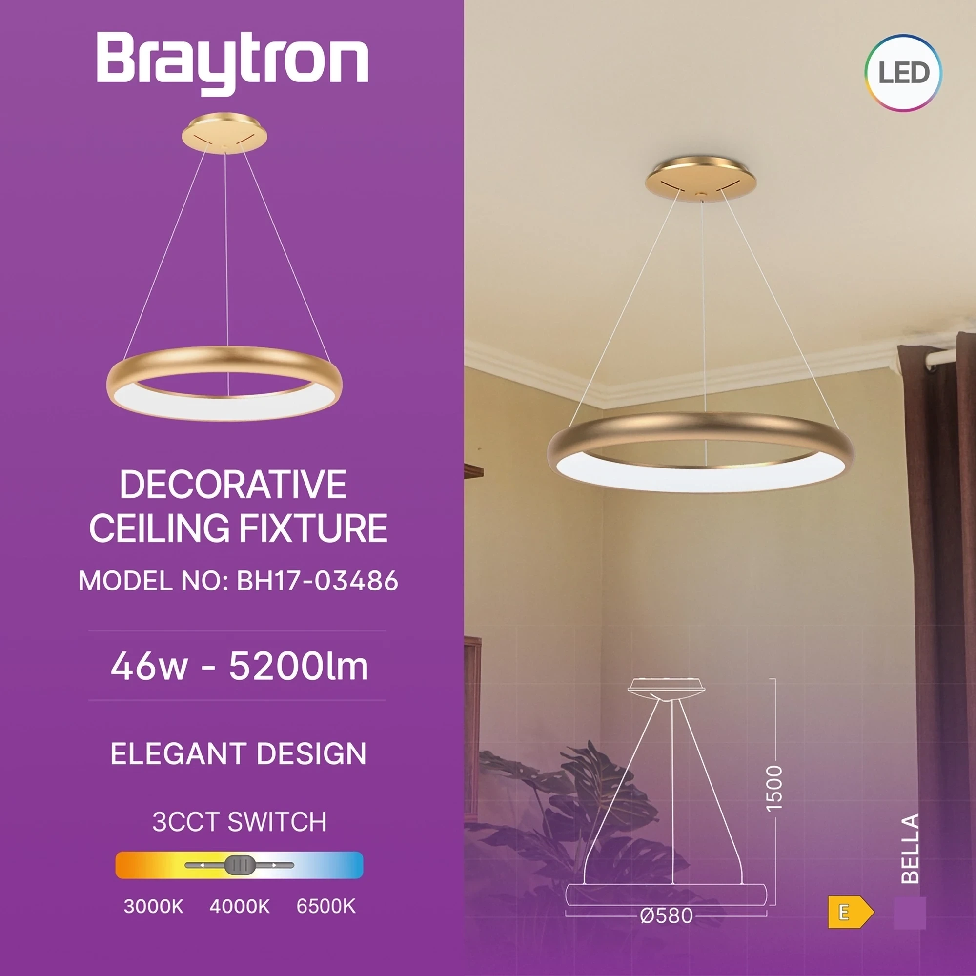 LED VISILICA OKRUGLA 46W ZLATNI CCT IP20 — slika 3