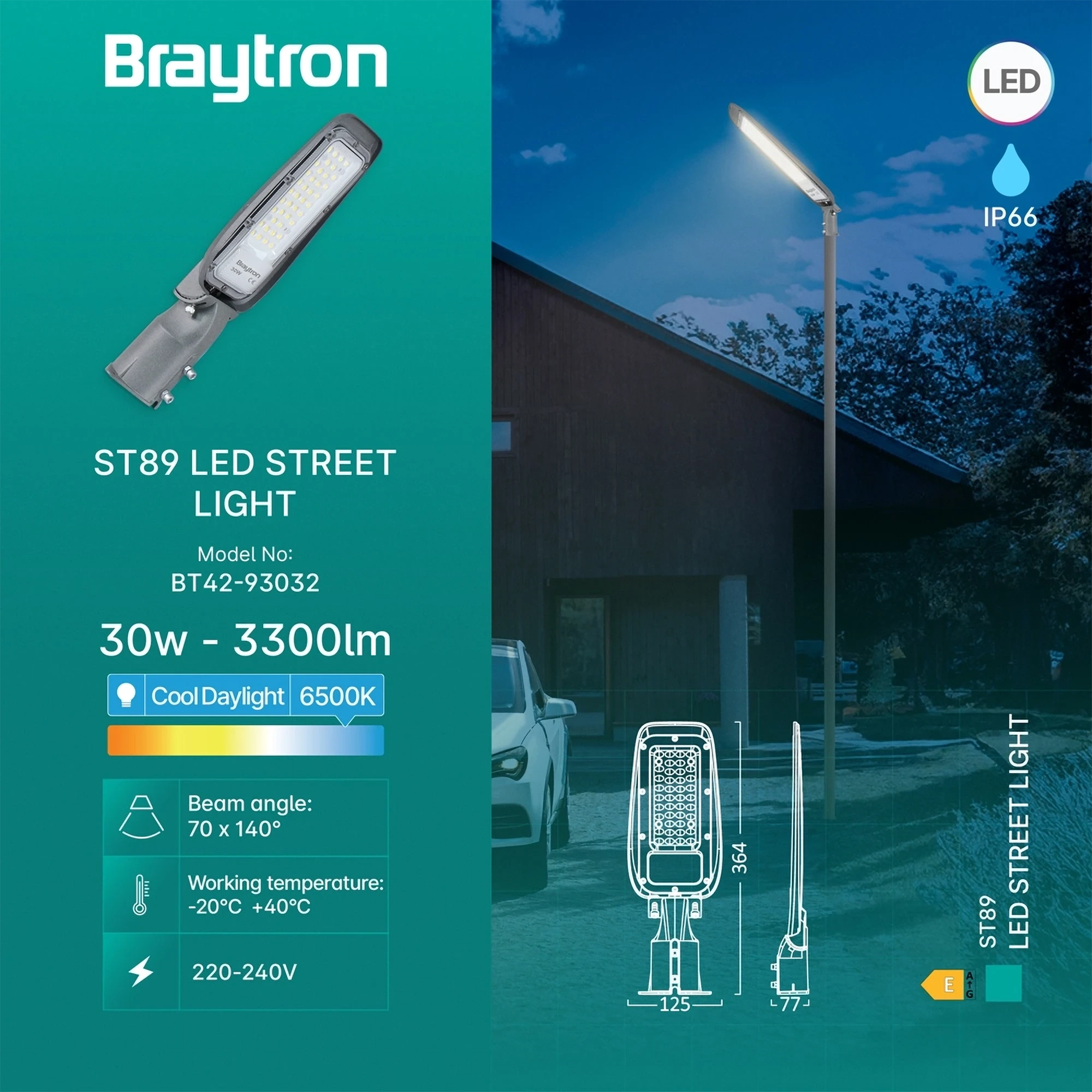 LED ULICNA SVETILJKA 30W SIVA 6500K IP66 — slika 3