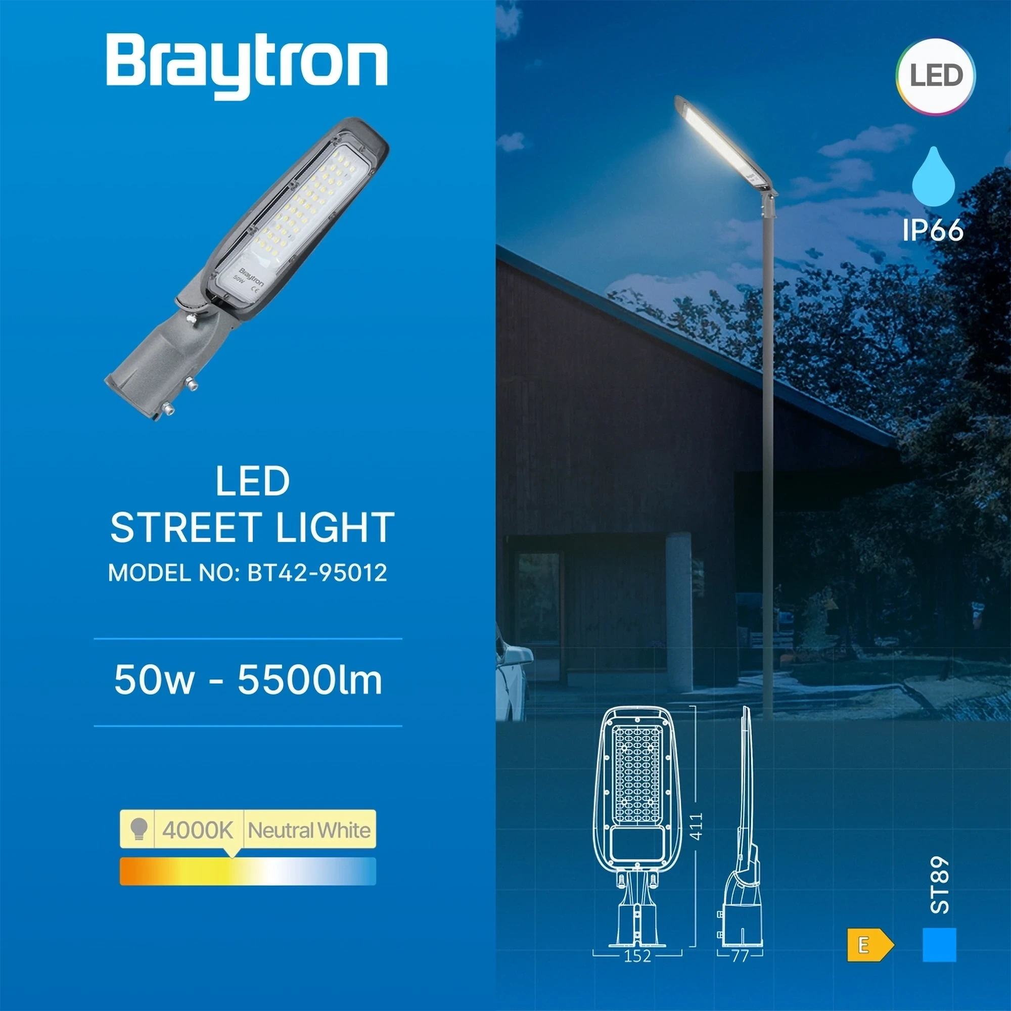 LED ULICNA SVETILJKA 50W SIVA 4000K IP66 — slika 3