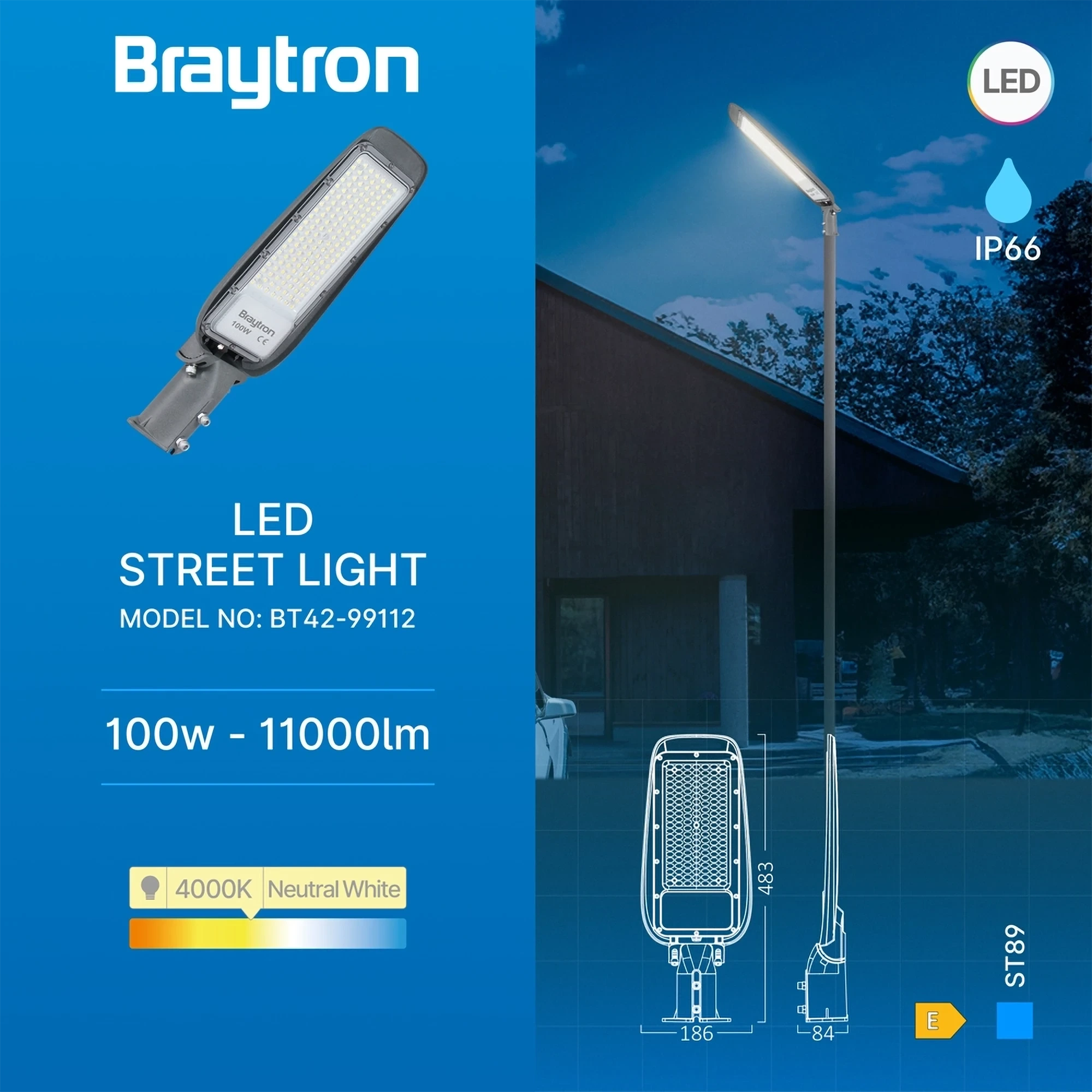 LED ULICNA SVETILJKA 100W SIVA 4000K IP66 — slika 3