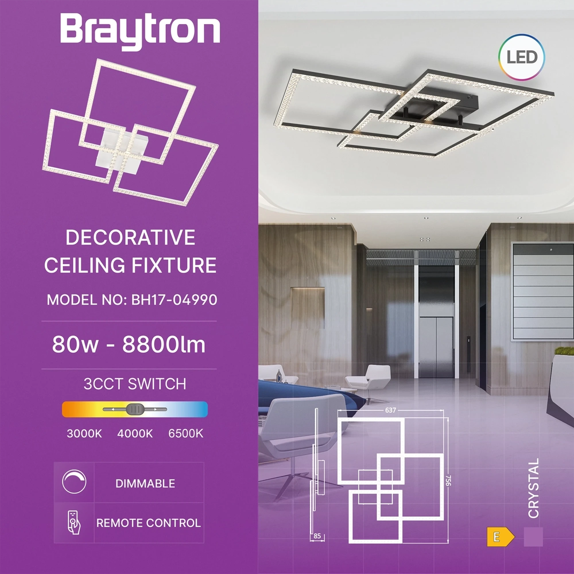 LED PLAFONJERA 80W BELI CCT — slika 3