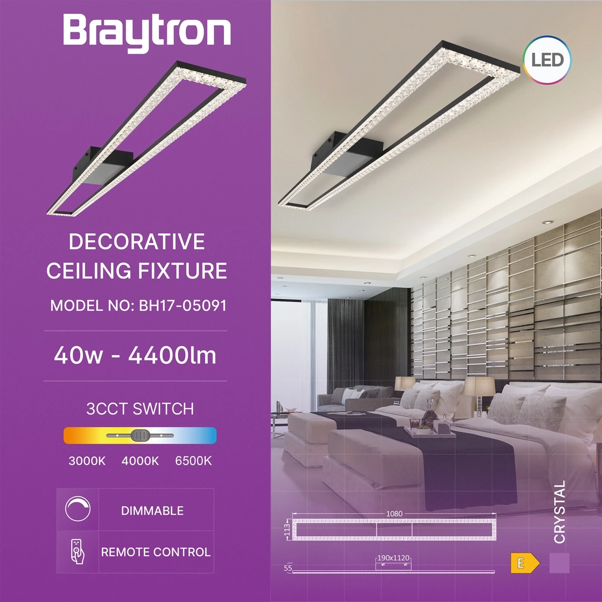 LED PLAFONJERA 40W CRNI CCT — slika 3