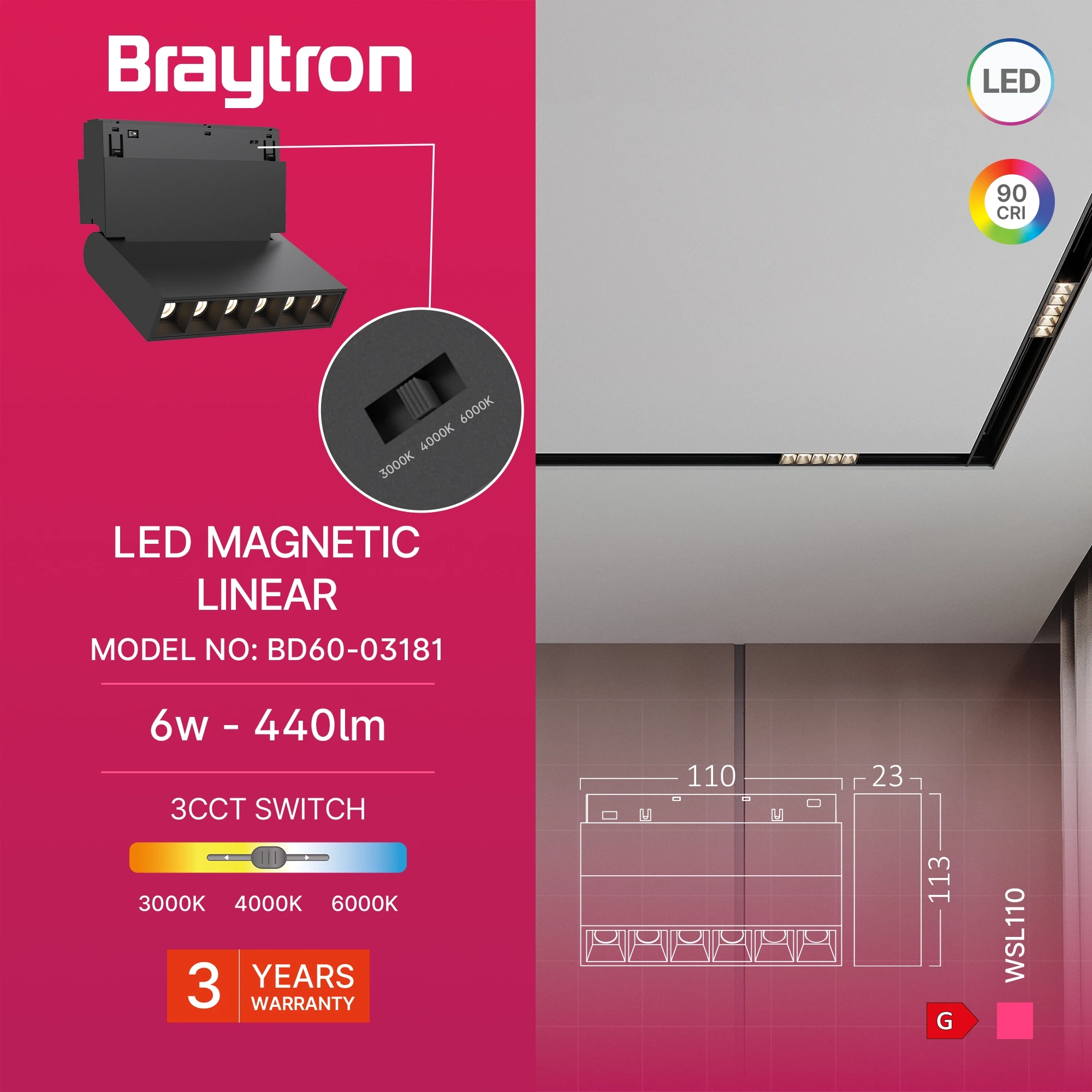 MAGNETNI ZIDNI OSVETLJIVAC 6W CRNI CCT 48VDC — slika 3