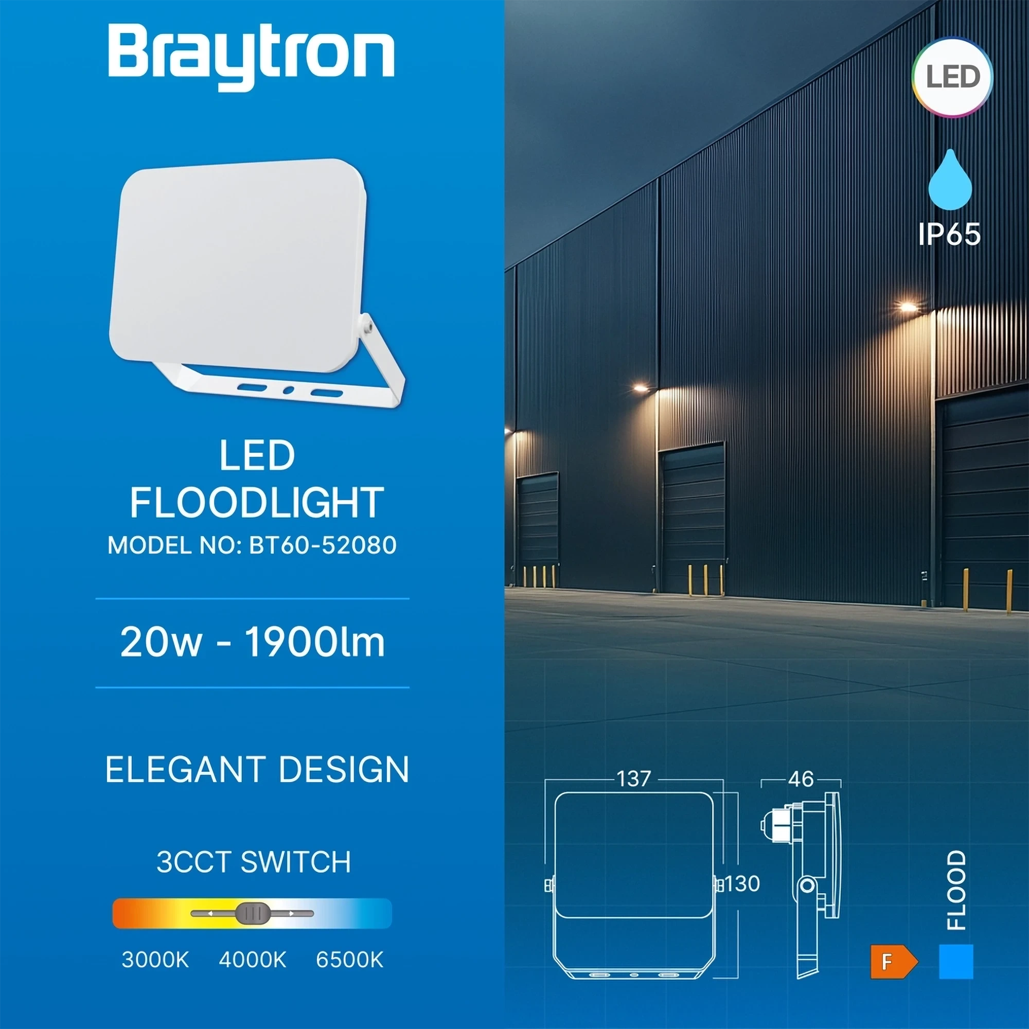 LED REFLEKTOR 20W BELI CCT IP65 — slika 3