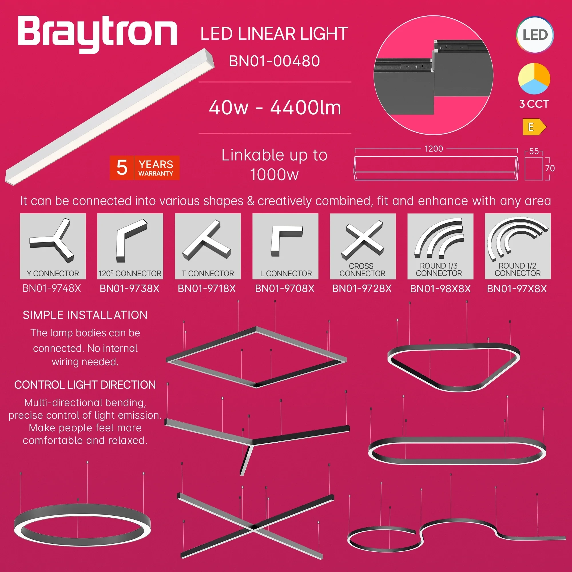 LED LINEARNA SVETILJKA 1.2M 36W BELI CCT IP20 — slika 4
