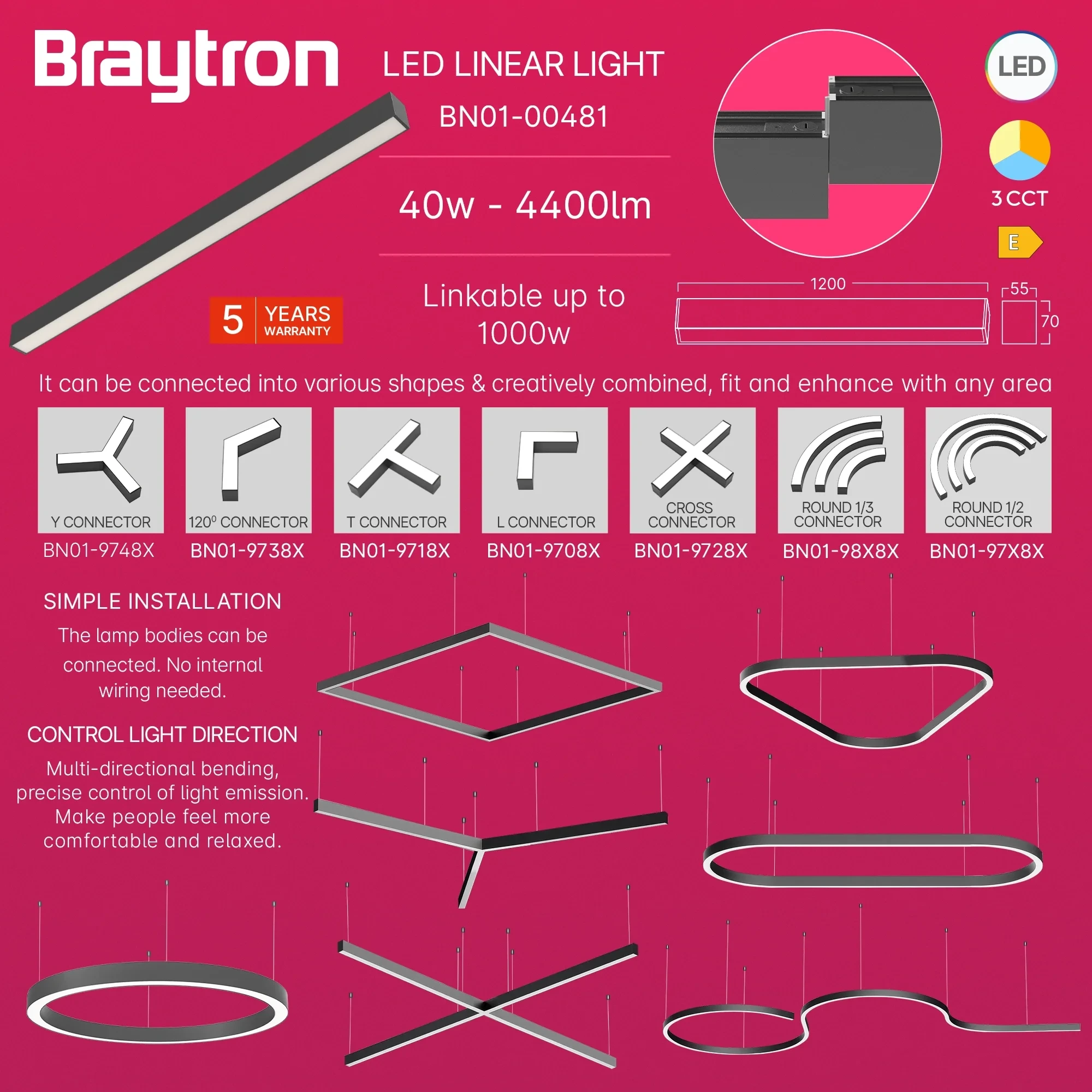 LED LINEARNA SVETILJKA 1.2M 36W CRNI CCT IP20 — slika 4