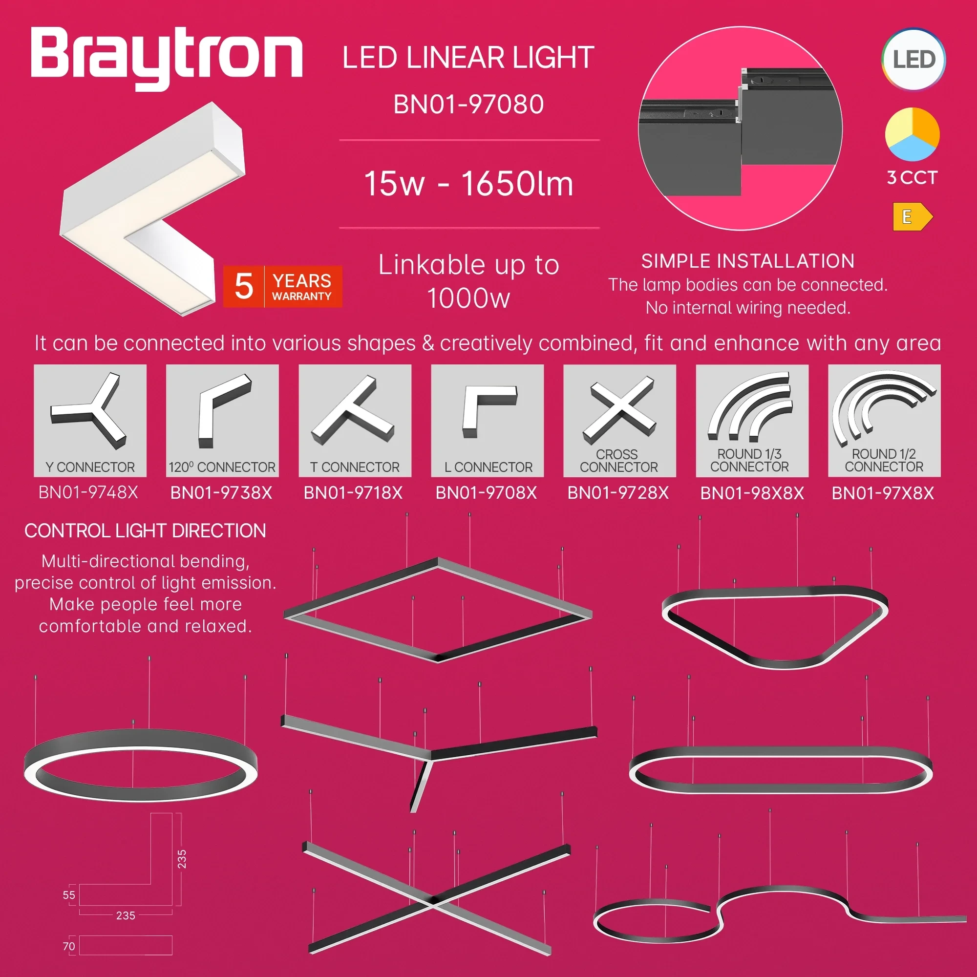 LED LINEARNA SVETILJKA L-OBLIK 12W BELI CCT IP20 — slika 4