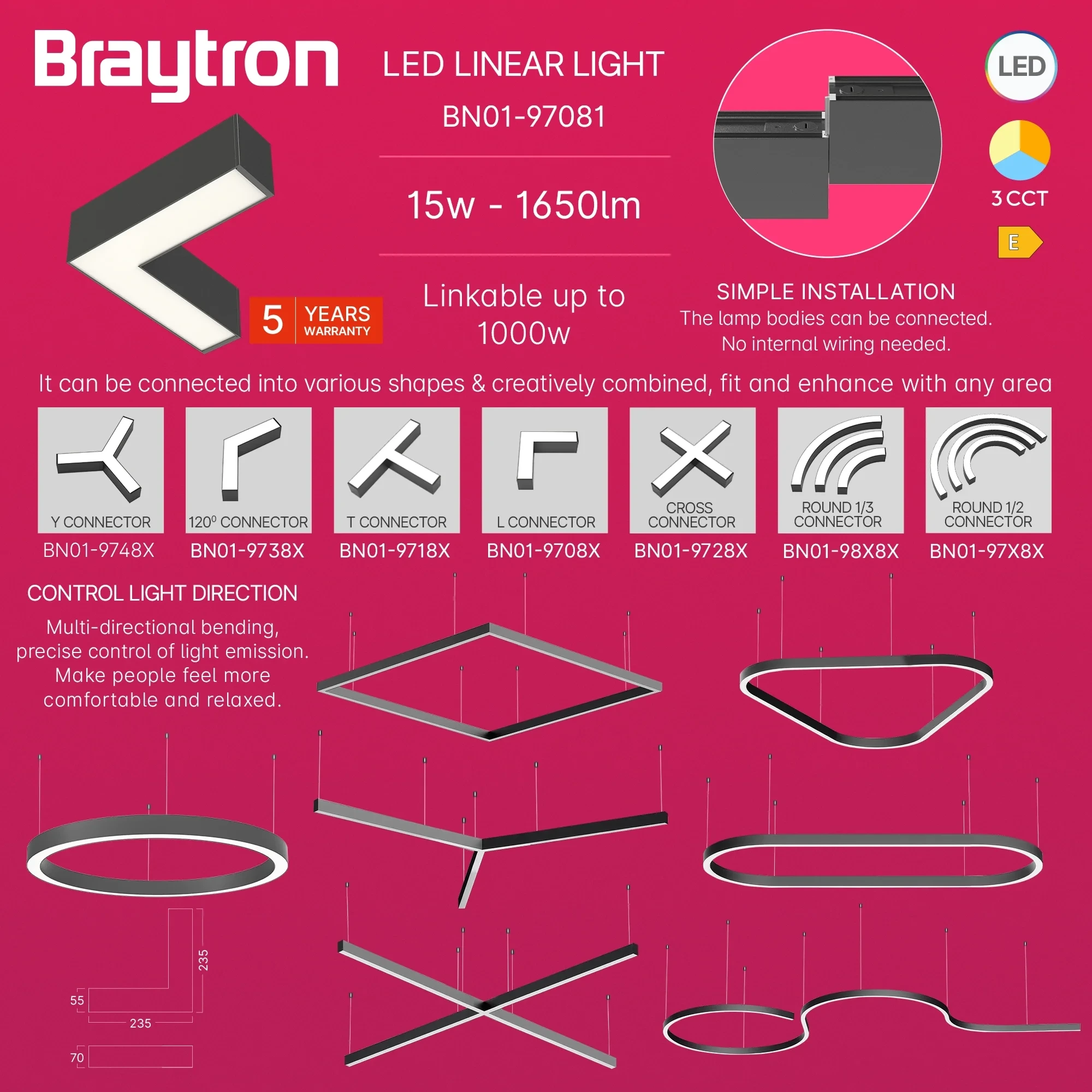 LED LINEARNA SVETILJKA L-OBLIK 12W CRNI CCT IP20 — slika 4