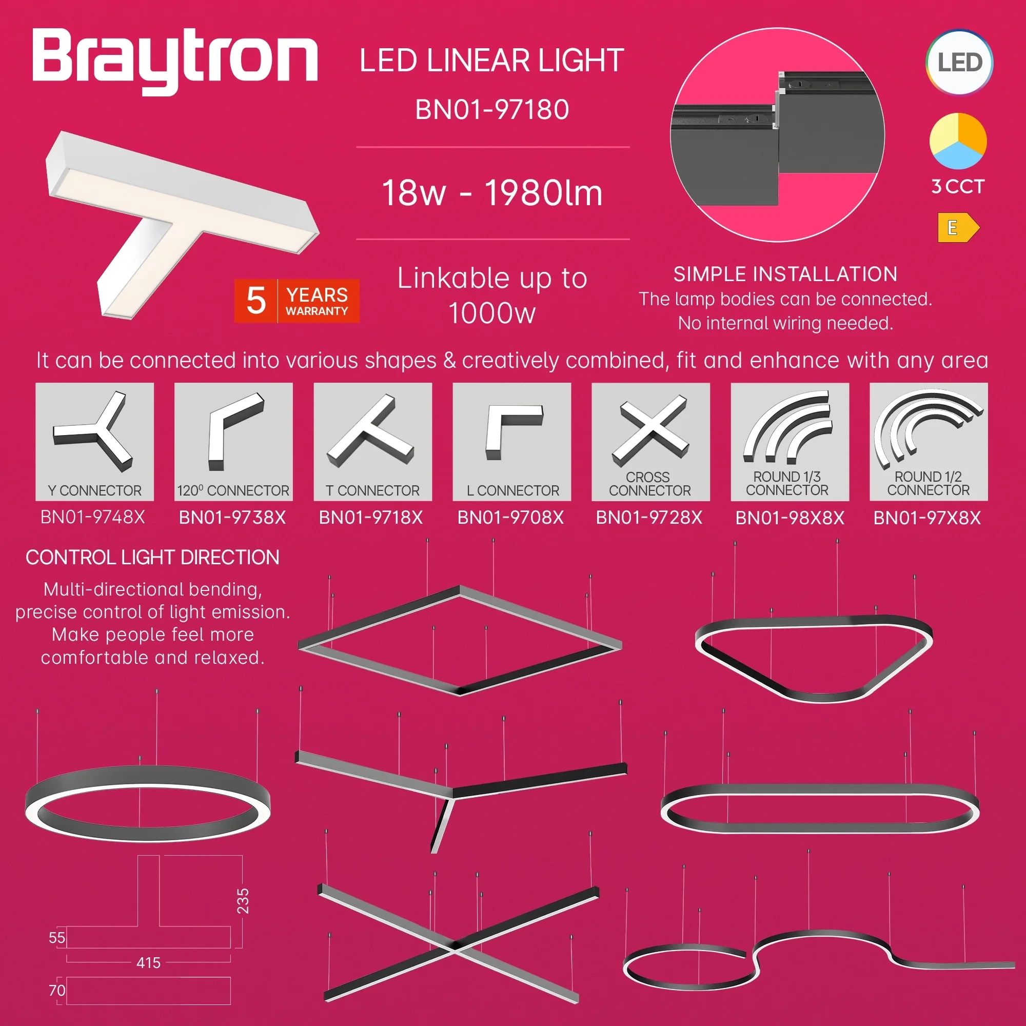 LED LINEARNA SVETILJKA T-OBLIK 10W BELI CCT IP20 — slika 4