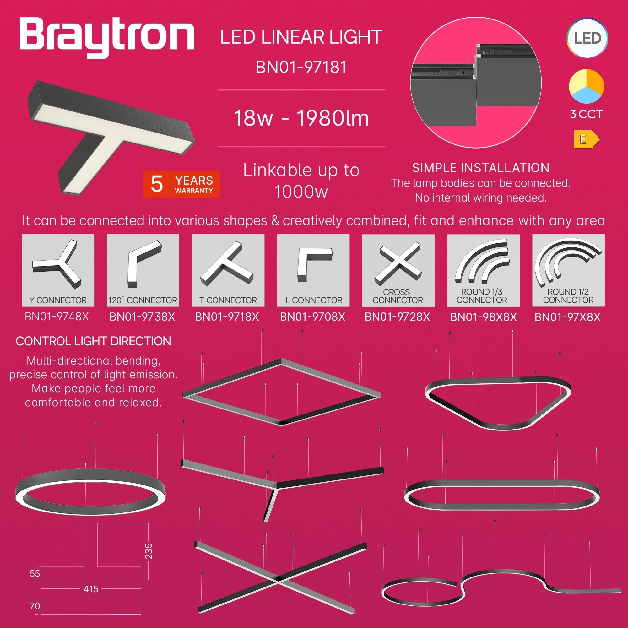 LED LINEARNA SVETILJKA T-OBLIK 10W CRNI CCT IP20 — slika 4