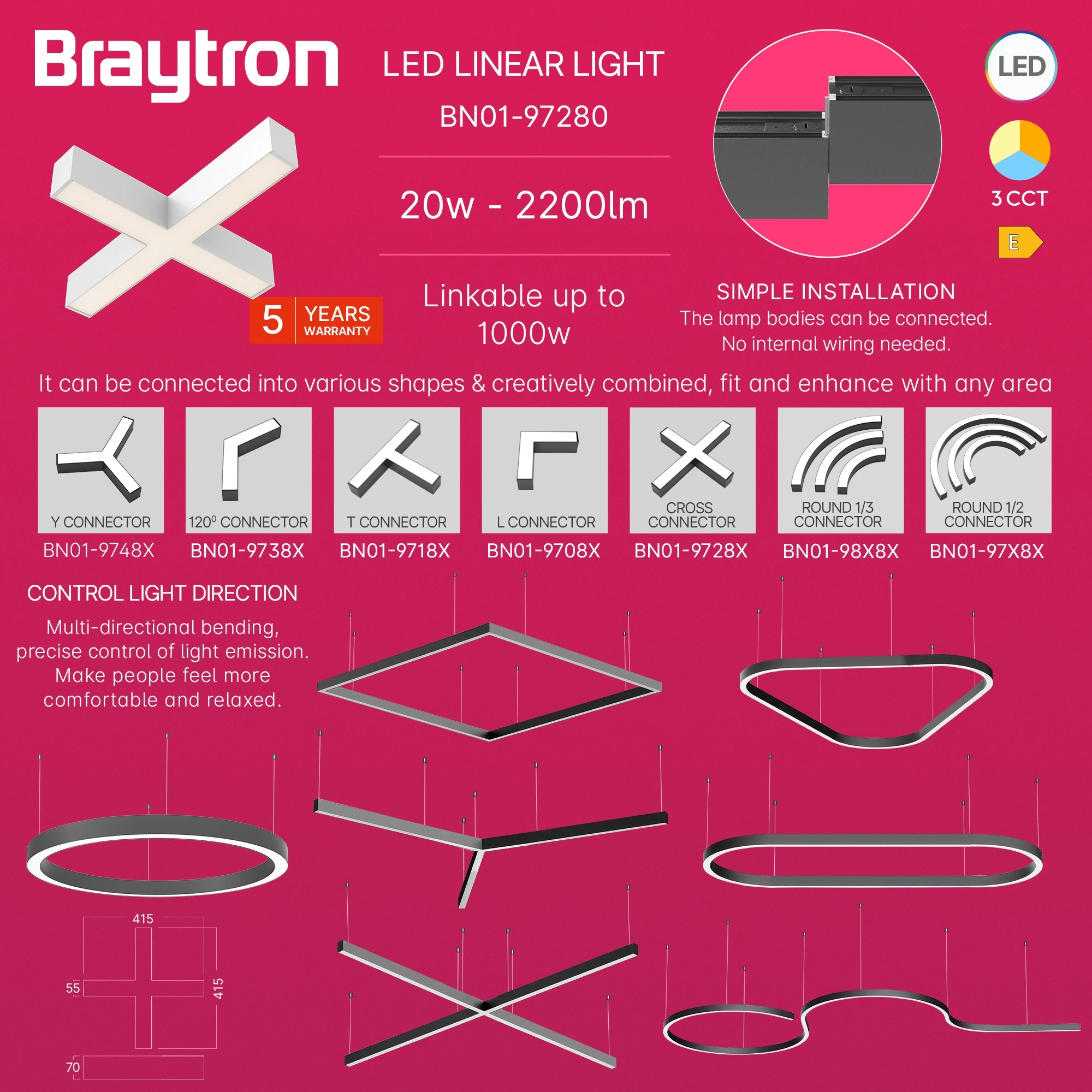 LED LINEARNA SVETILJKA KRSTASTI OBLIK 12W BELI CCT IP20 — slika 4