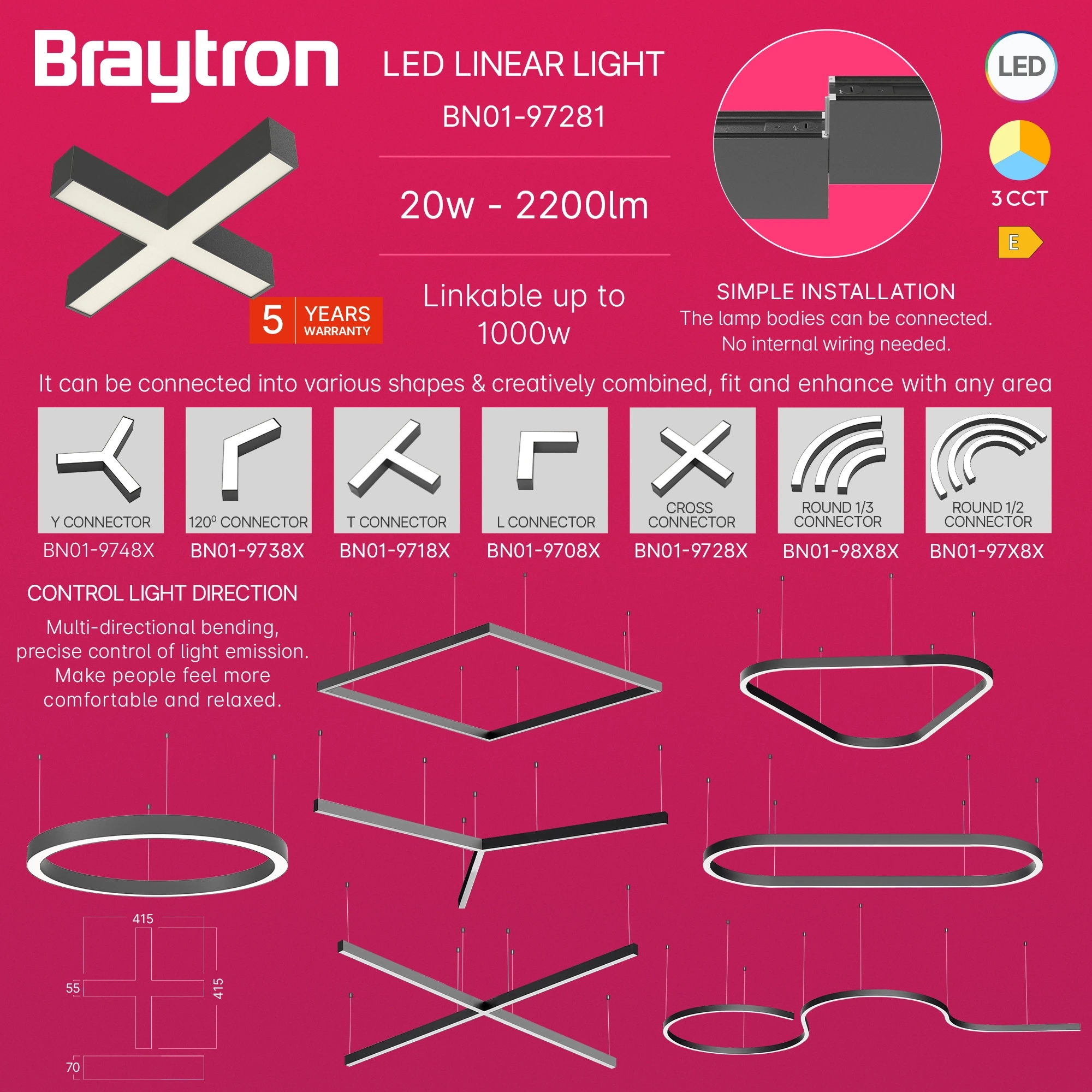 LED LINEARNA SVETILJKA KRSTASTI OBLIK 12W CRNI CCT IP20 — slika 4