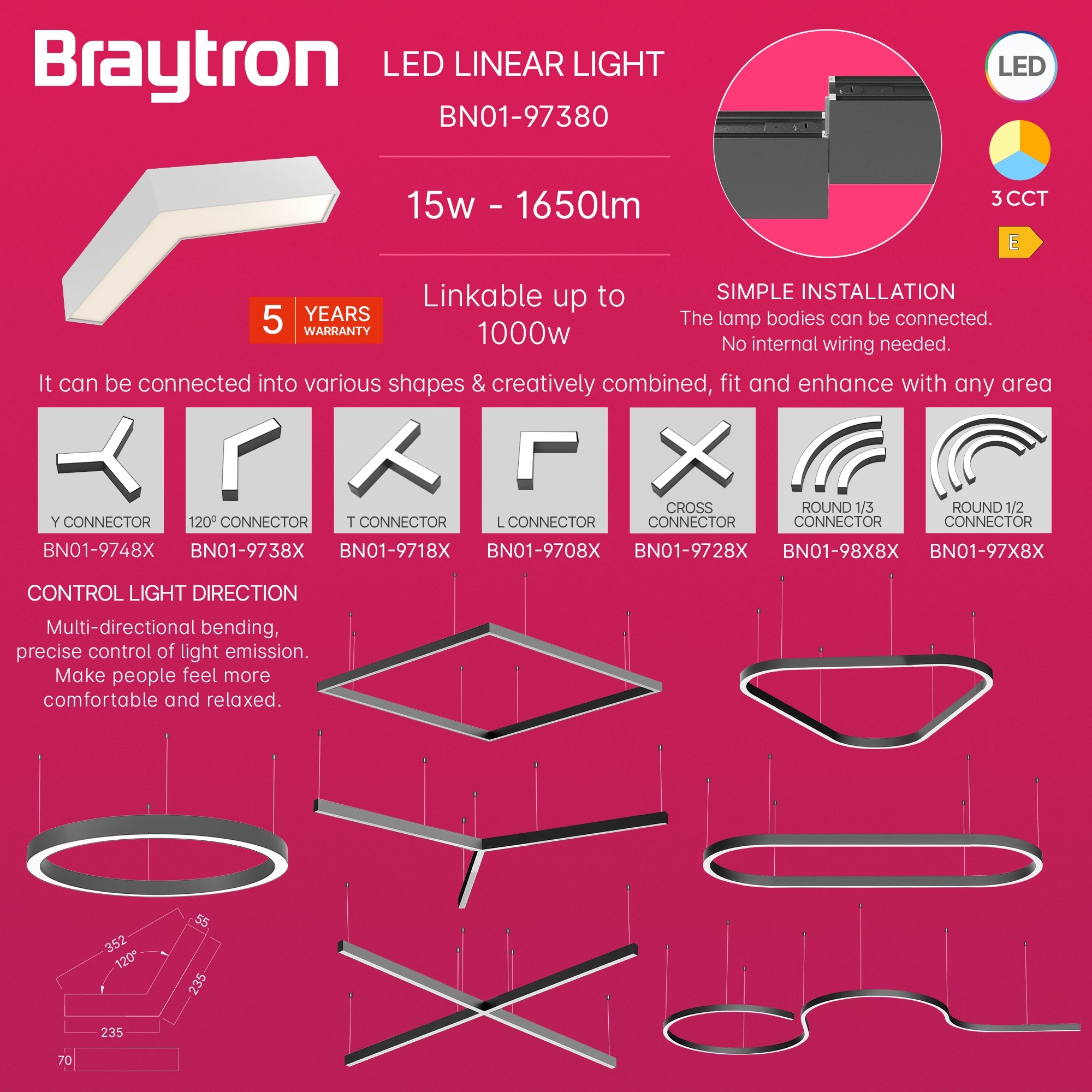 LED LINEARNA SVETILJKA L-OBLIK 13W BELI CCT IP20 — slika 4