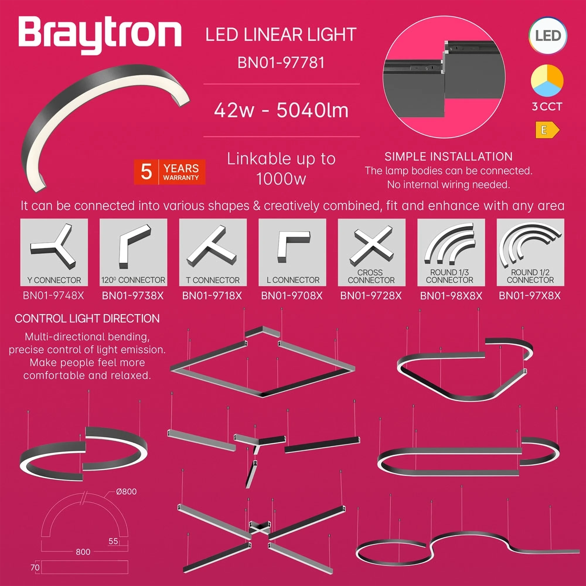 LED LINEARNA SVETILJKA POLUKRUG 42W CRNI CCT IP20 — slika 3