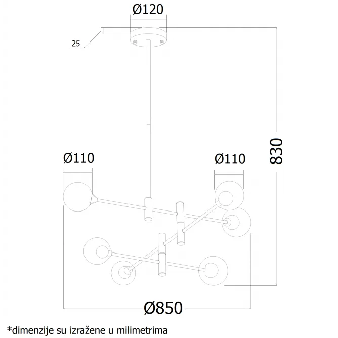 VESTA 321 VISILICA 6*G9 MESING/CRNA — slika 3