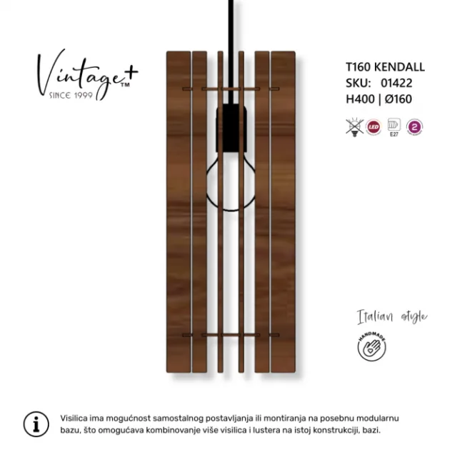 VINTAGE KENDALL T160 VISILICA 1*E27 (Ø 160 mm, h-400 mm) – SKU01422