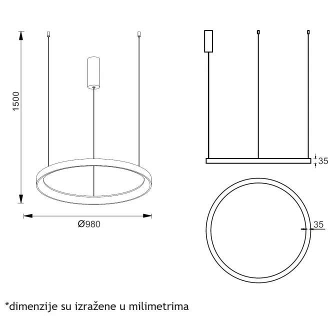 VESTA 642 VISILICA 80W 4000K CRNA (Ø 980 mm) — slika 3