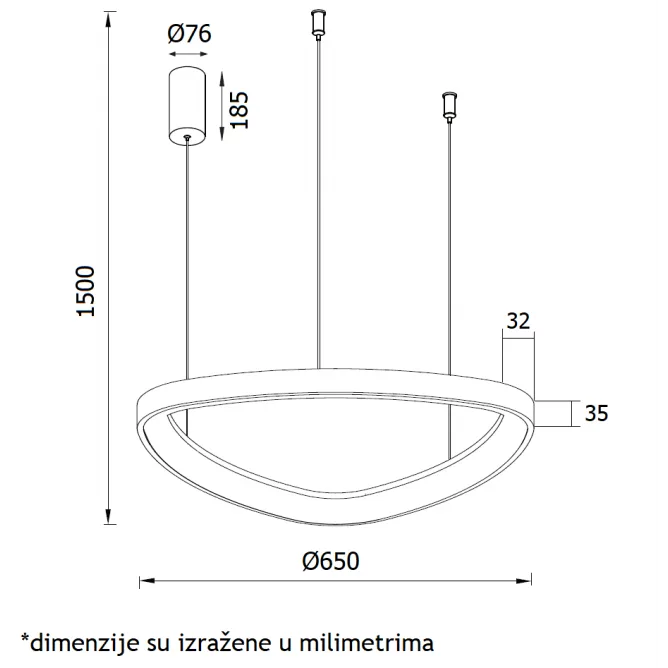 VESTA 520 VISILICA 48W 3000K BELA (Ø 650 mm) — slika 3