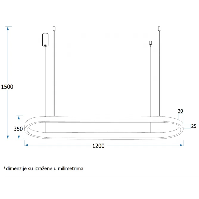 VESTA 519 VISILICA 60W 3000K CRNA (1200x350 mm) — slika 3