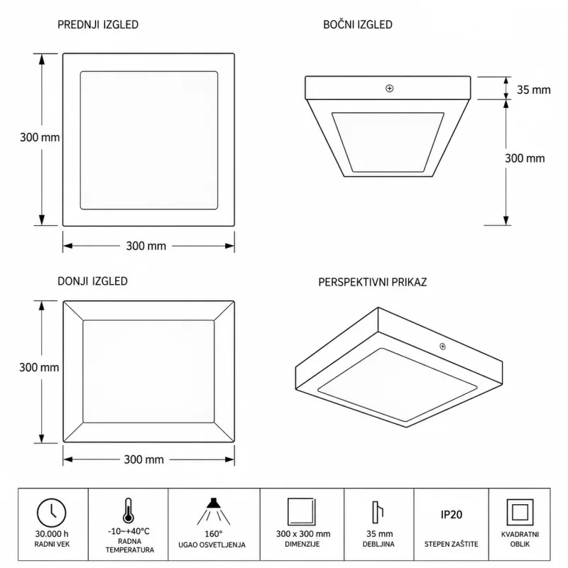 LED PANEL N/Z KNS5-24W 6500K CRNI — slika 3