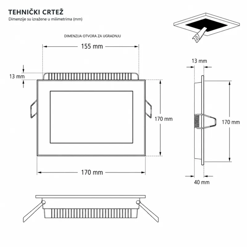 LED PANEL U/Z KNS1-12W 6500K — slika 2