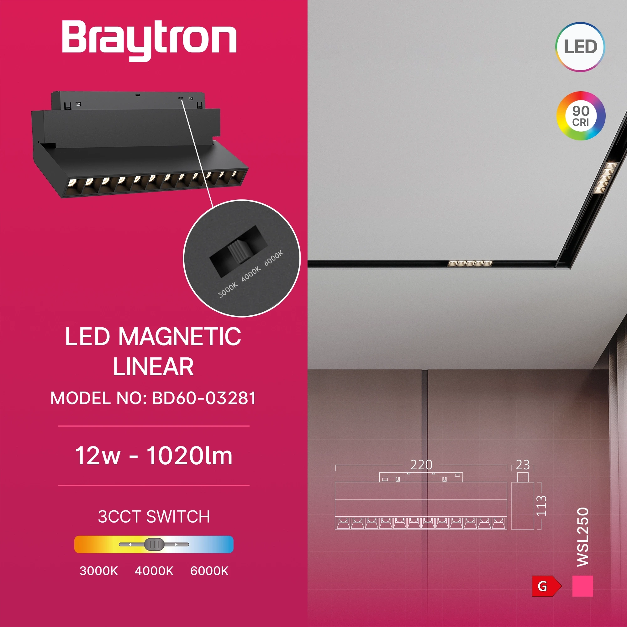 MAGNETNI ZIDNI OSVETLJIVAC 12W CRNI CCT 48VDC — slika 3