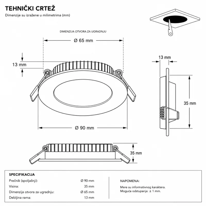 LED PANEL U/Z KNC1-3W 6500K — slika 2