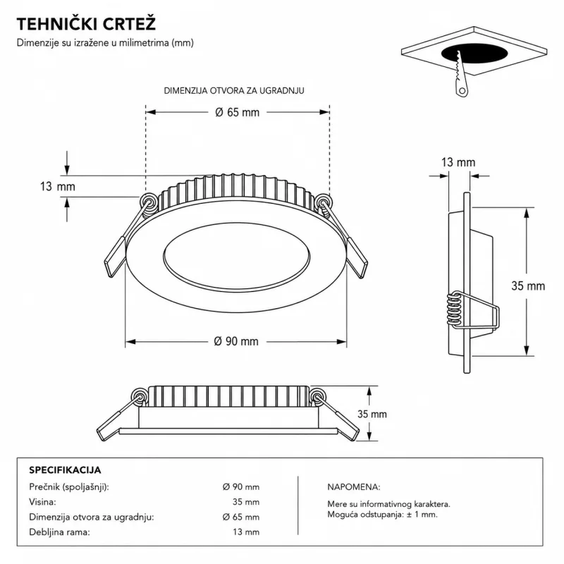 LED PANEL U/Z KNC1-3W 4000K — slika 2