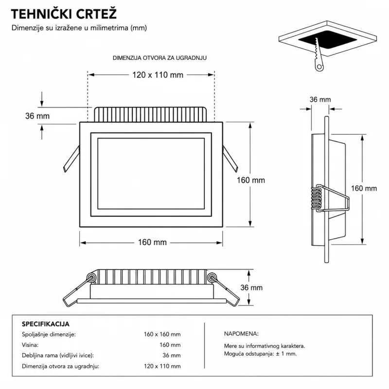 LED PANEL U/Z KNS2-12W 6500K — slika 2