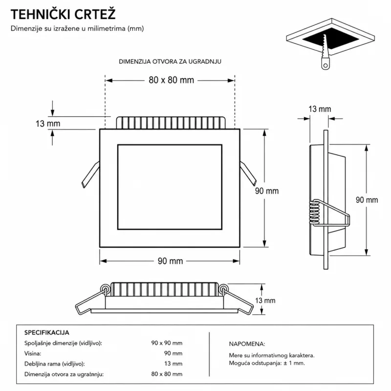 LED PANEL U/Z KNS1-03W 4000K — slika 2
