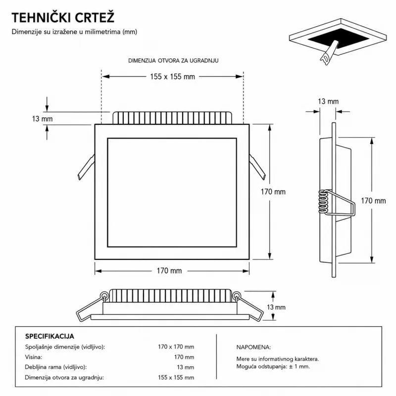LED PANEL U/Z KNS1-12W 4000K — slika 2