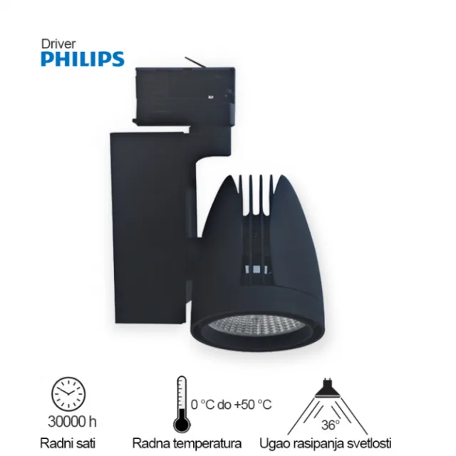 LED REFLEKTOR ŠINSKI 337201-2 30W 3000K CRNI TROSTEPENI