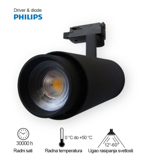 LED REFLEKTOR ŠINSKI 339201-1 20W 4000K DIM CRNI TROSTEPENI