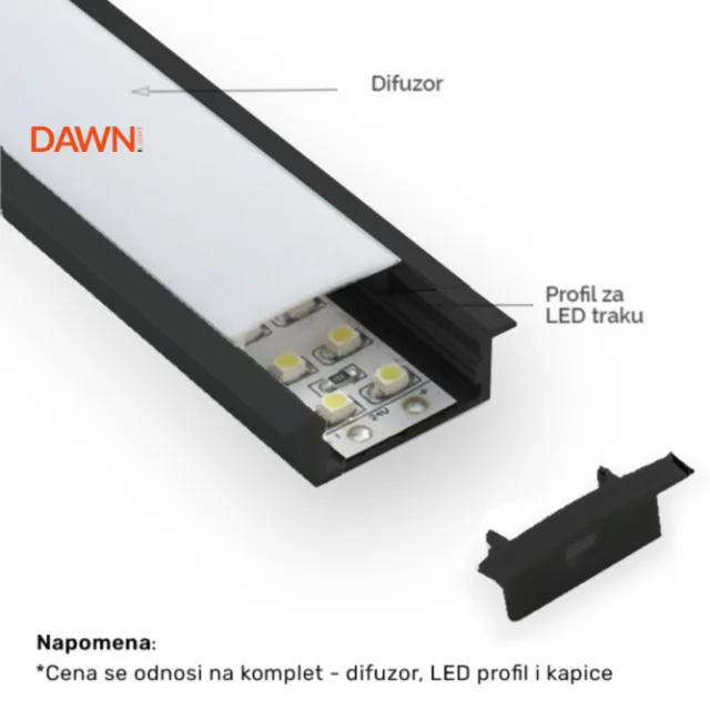 LED PROFIL LL-ALP013-R KOMPLET CRNI
