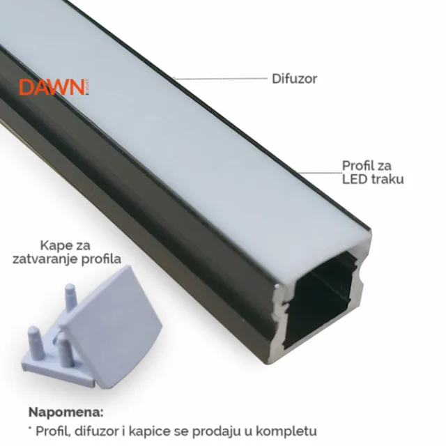 LED PROFIL LL-ALP004-R KOMPLET CRNI
