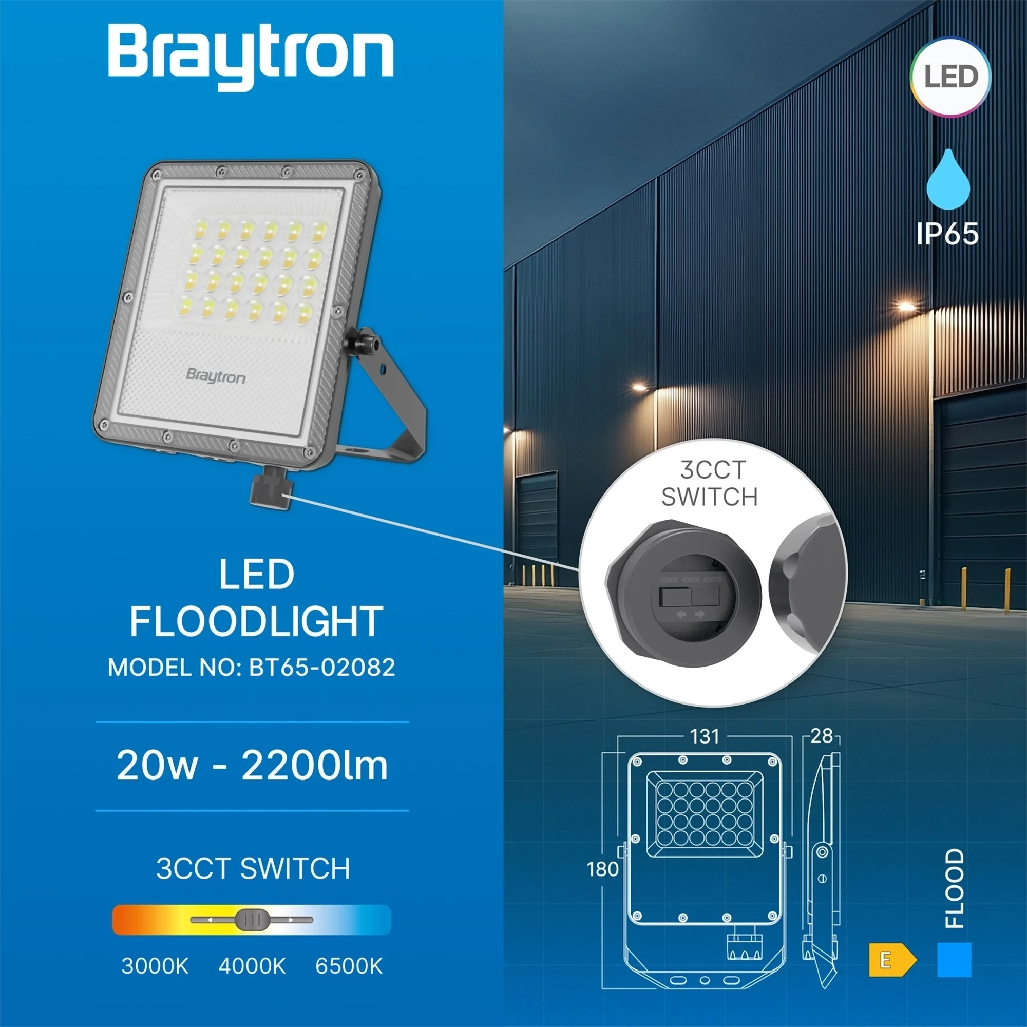 LED REFLEKTOR 20W SIVI CCT IP65 — slika 3