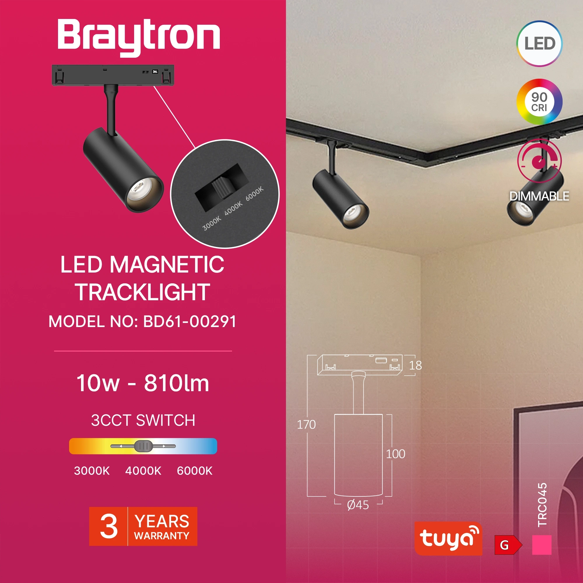 MAGNETNI SPOT REFLEKTOR 10W CRNI CCT 48VDC DIM TUYA — slika 3