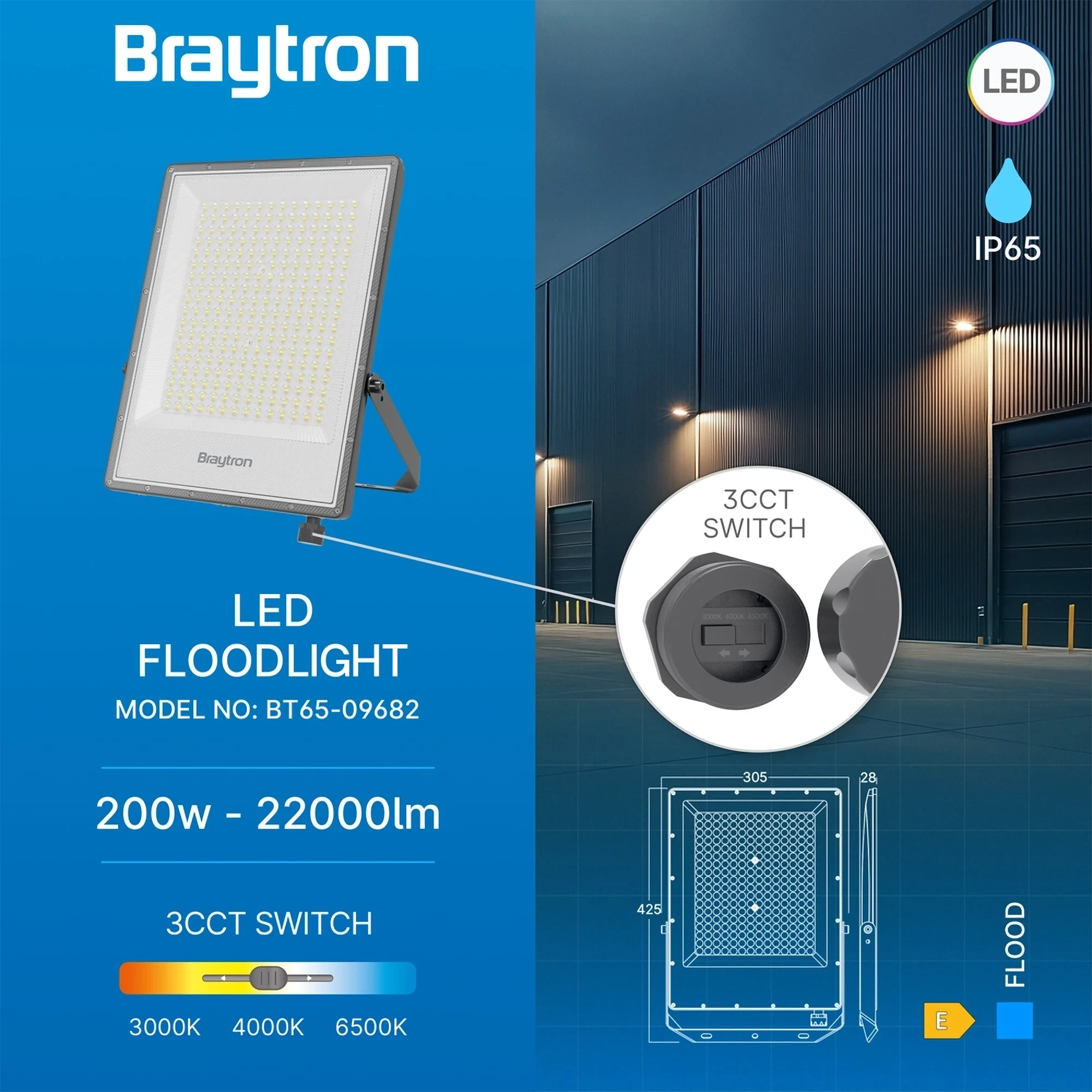 LED REFLEKTOR 200W SIVI CCT IP65 — slika 3