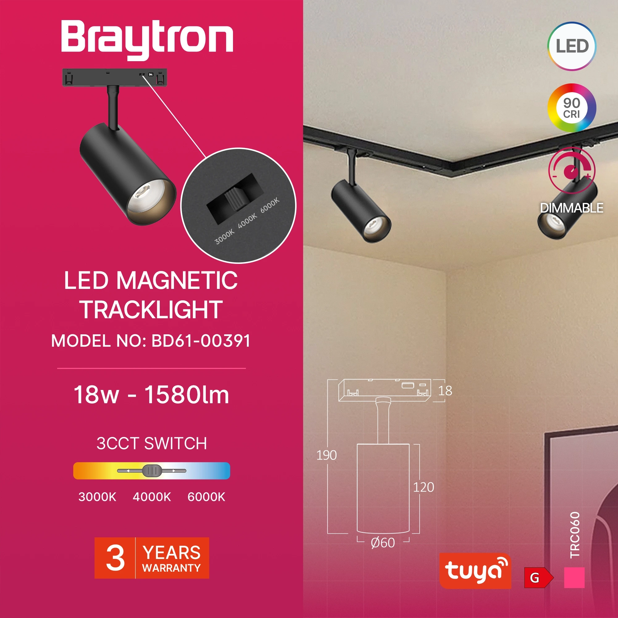 MAGNETNI SPOT REFLEKTOR 18W CRNI CCT 48VDC DIM TUYA — slika 3