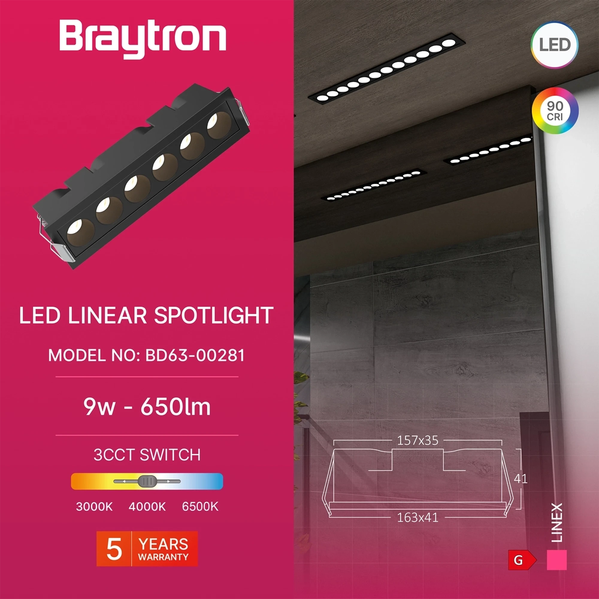 LED LINEARNA SVETILJKA 9W CRNI CCT — slika 3
