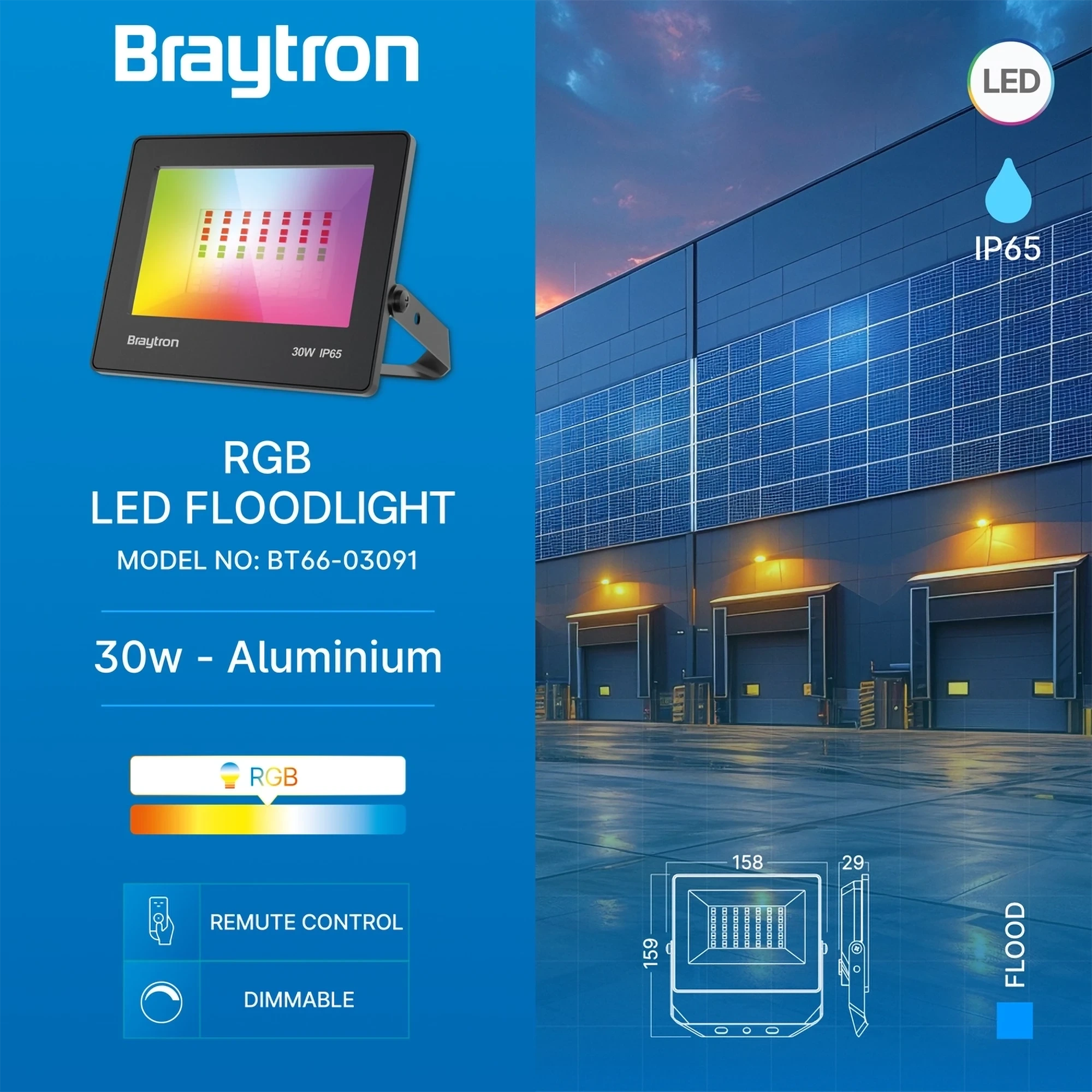 LED REFLEKTOR 30W CRNI RGB IP65 — slika 3