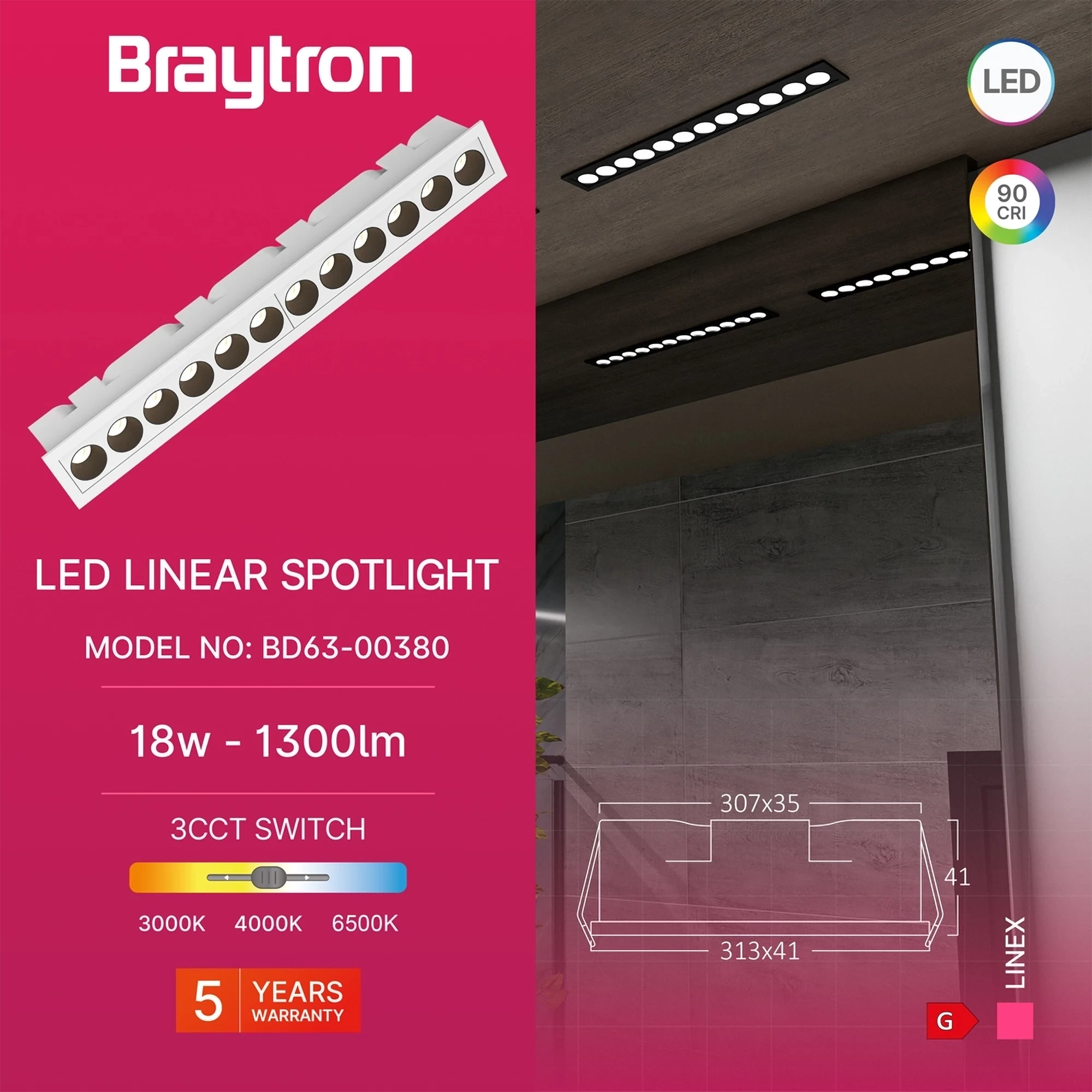 LED LINEARNA SVETILJKA 18W BELI CCT — slika 3