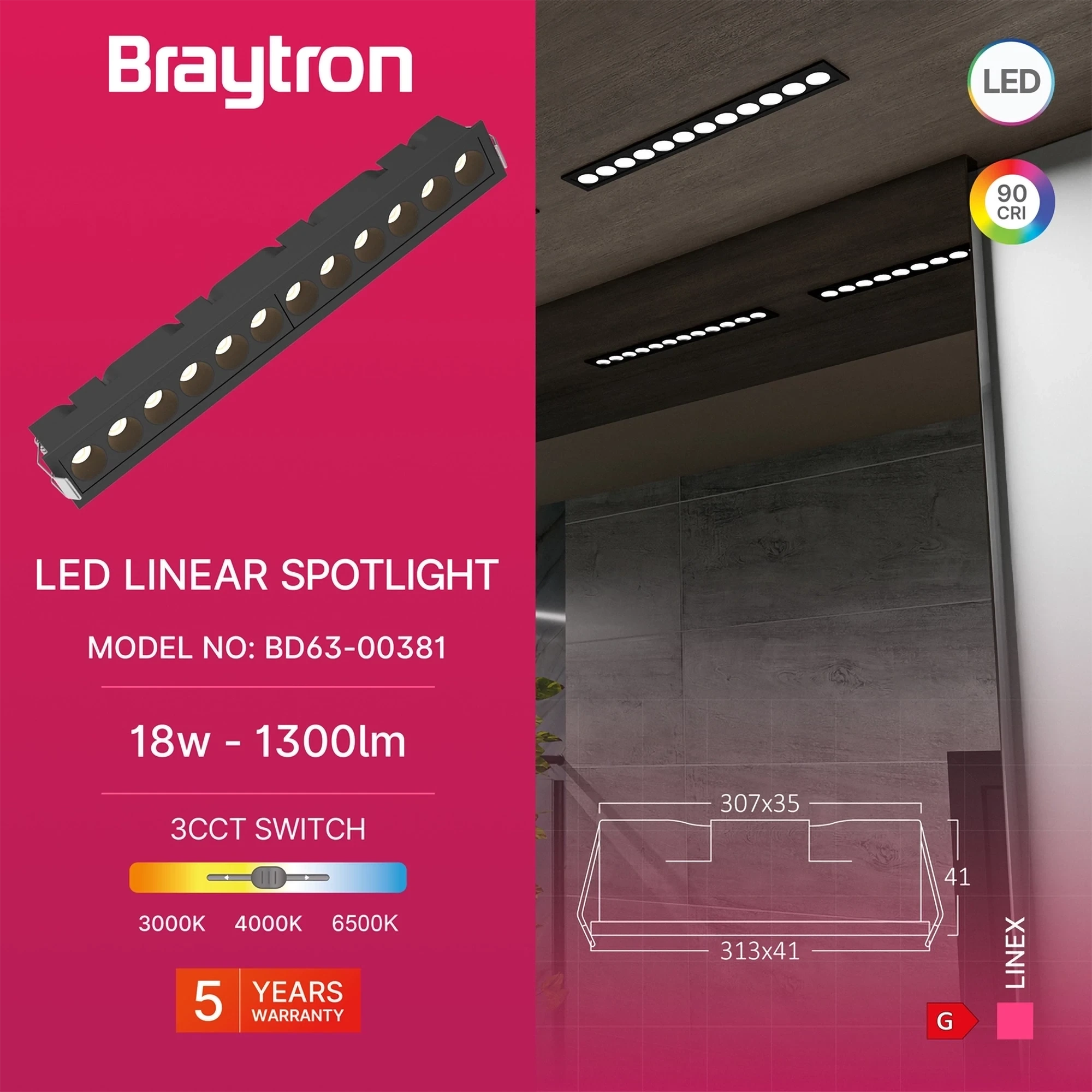 LED LINEARNA SVETILJKA 18W CRNI CCT — slika 3