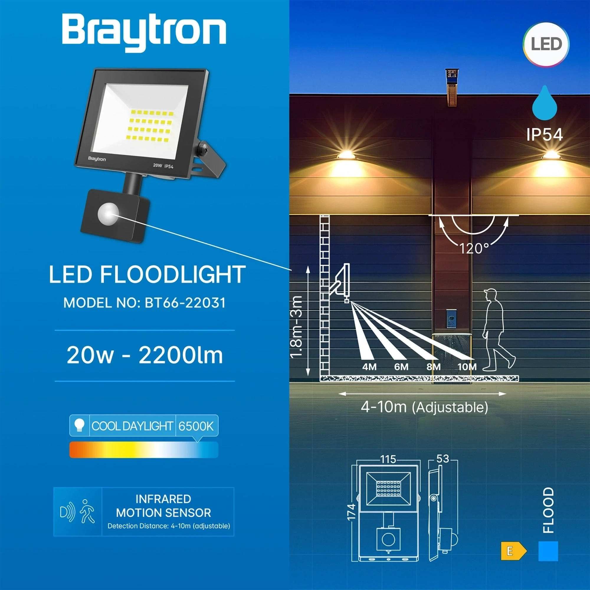 LED REFLEKTOR 20W CRNI 6500K IP54 SA SENZOROM — slika 3