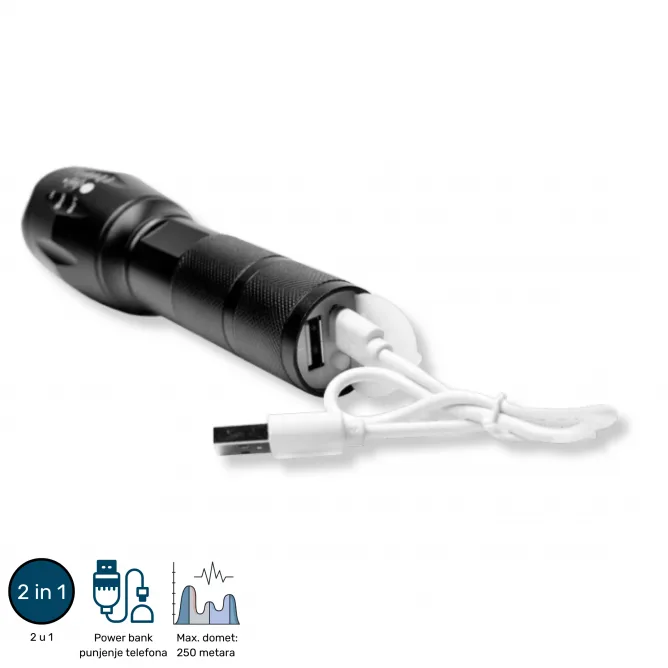 BATERIJSKA 2u1 LED LAMPA PUNJIVA T6 10W 1800mAh PL8381 — slika 3